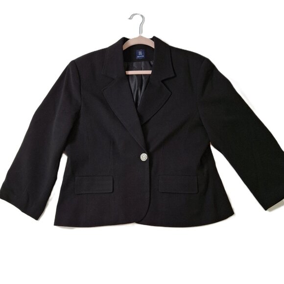 Vintage Womens Black Cropped Blazer Plus Sz 16 Petite Lined Office Smart - Picture 1 of 8